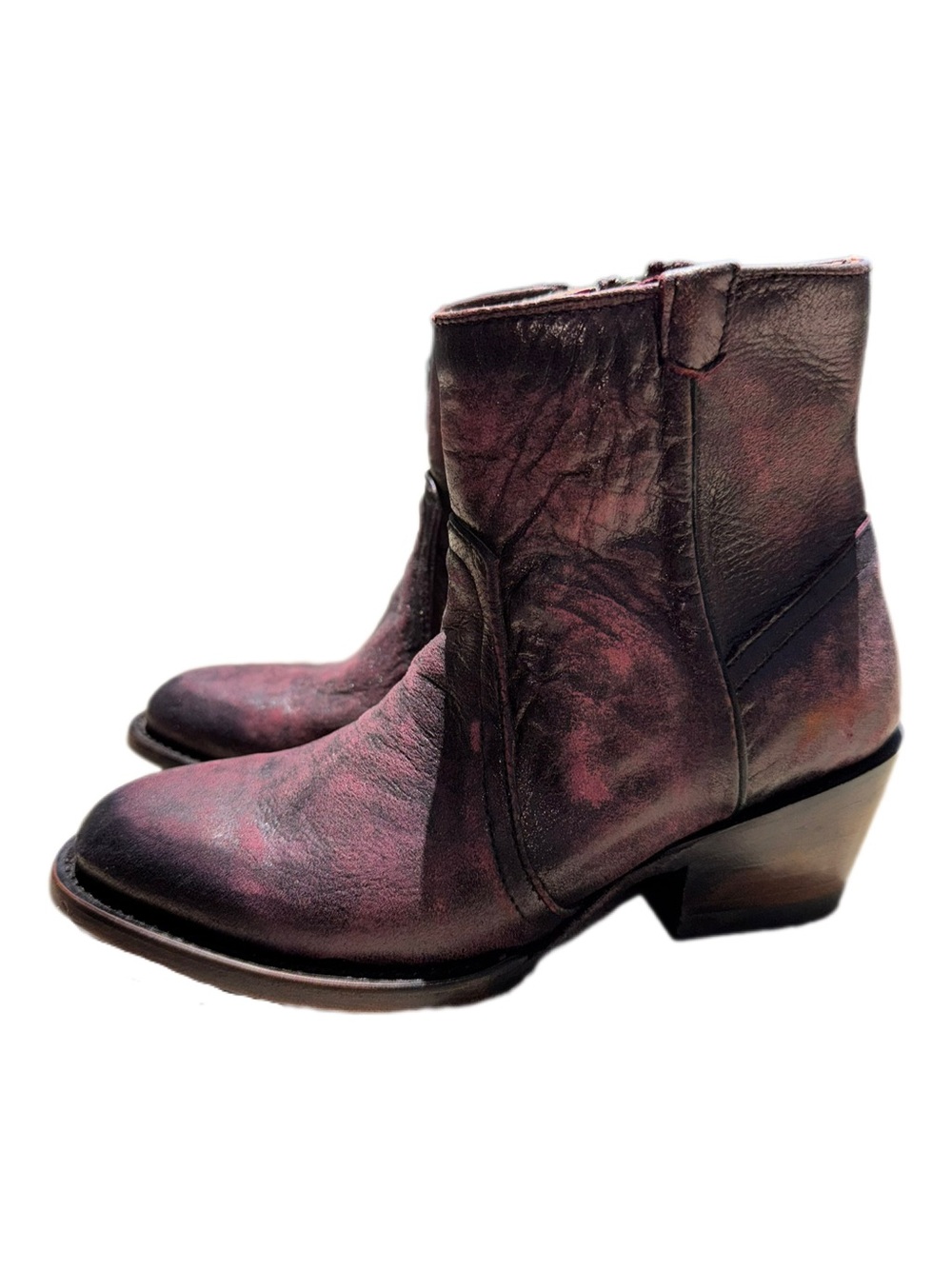 SOLD Ferrini Burgundy Ankle Booties - Stylish Leather Chelsea Heel
